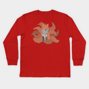 9 Tails Kitsune (Papercut Illustration) Kids Long Sleeve T-Shirt